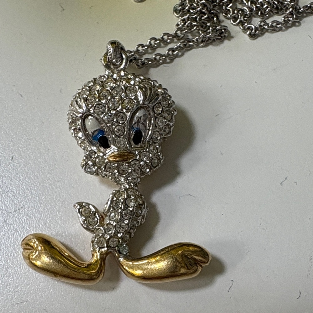 Vintage Danbury Swarovski Crystal Tweety Bird Pendant Necklace